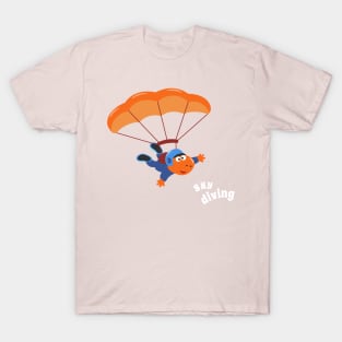 cartoon illustration of skydiving with litlle dinosaur T-Shirt